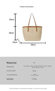 Detailed size specifications for large cream monogram tote bag with brown straps