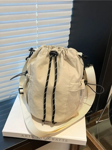 Leichte Nylon Eimertasche Mit Kordelzug Für Damen Japanischen Stil Umhängetasche Mit Netz Seitentaschen Casual Crossbody Bag