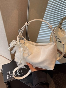 Sac Sous le Bras en Cuir PU Plissé Brillant Avec Décor de Nœud en Dentelle de Künstliche Perles Sac à Épaule Tendance