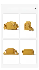 Dettagli della borsa a tracolla in nylon giallo con tasche a zip e tracolla regolabile
