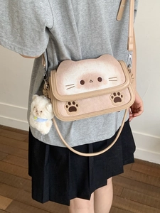 Borsa a tracolla carina a forma di gatto in stile giapponese con ricamo di zampe