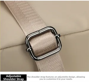 Gros plan de la bandoulière réglable en nylon avec boucle en métal gris foncé