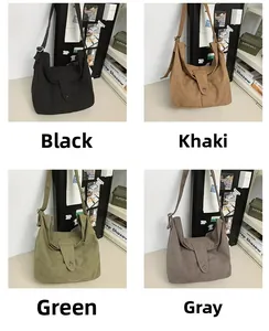 Collage of canvas messenger bags in black, khaki, army green, and charcoal grey colors