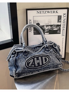 Borsa Tote in Denim Lavato Vintage Donna Grande Capacità Borsa a Tracolla Estiva Casual Borsa a Spalla Con Ricamo Patch Lettere Borsa a Mano Versatile