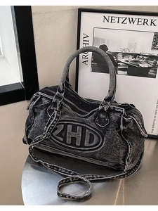 Borsa tote in denim vintage lavato con logo ZHD e tracolla regolabile