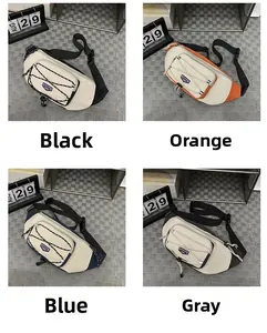 Macro shot showing multi-color options of outdoor crossbody chest bags in four grid layout
