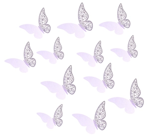 Detail of 12-piece 3D pale purple butterfly wall stickers with laser-cut hollow pattern