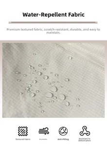 Close-up of water-repellent white canvas fabric with durable anti-scratch grid texture