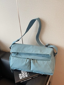 Women Large Capacity Nylon Tote Bag Crinkled Texture Multi Pocket Crossbody Shoulder Bag Casual Travel Gym School Handbag