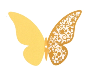 3D golden laser-cut butterfly wall stickers with hollow floral patterns for party decor