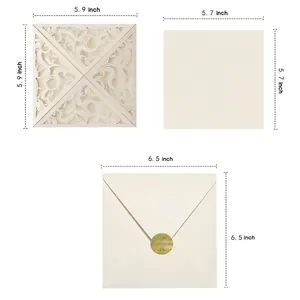 Laser cut hollow wedding invitation cards with envelopes and inner inserts size guide