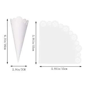 Tabella delle taglie per coni di coriandoli bianchi traforati con dimensioni di 16cm