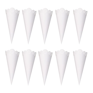 Set di 10 coni per coriandoli da matrimonio bianchi con motivi floreali traforati