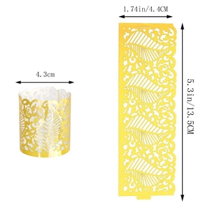 Detailed comparison of flat and cylindrical gold laser-cut decorative candle paper wraps