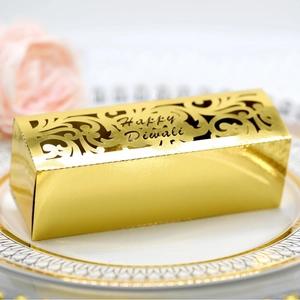Happy Diwali Laser Cut Hollow Gift Box For Candy Chocolate Wedding Party Favor Artificial Pearl Paper Festive Packaging Supplies