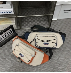 Detail of urban crossbody chest bags with elastic cords and water-resistant nylon