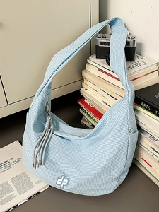 Large Capacity Gingham Plaid Hobo Crossbody Bag For Women Nylon Waterproof Dumpling Shoulder Bag Summer Casual Travel Bag