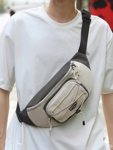 Outdoor leisure crossbody chest bag in beige and grey durable nylon for daily style