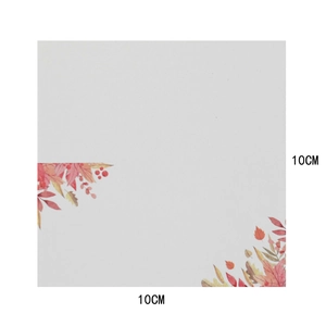 Detail showing 10x10cm place card with autumn maple leaves and red berries print