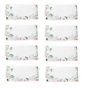 Set di 8 eleganti segnaposti pieghevoli con rose rosa per tavoli da matrimonio e feste
