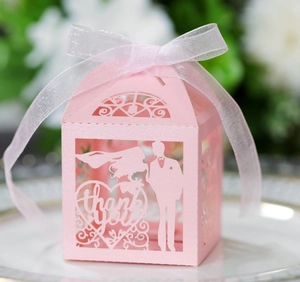 Boîte De Bonbons De Mariage Découpe Laser Papier Perlé Creux Silhouette Mariée Marié Cœur Merci Boîte Cadeau
