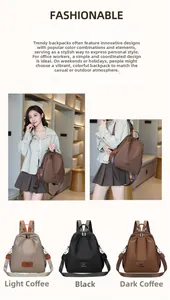 Tre zaini in nylon minimalisti nei colori beige, nero e marrone per il pendolarismo quotidiano