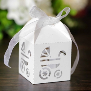Boîte à bonbons découpée au laser en forme de landau avec ruban blanc décoratif