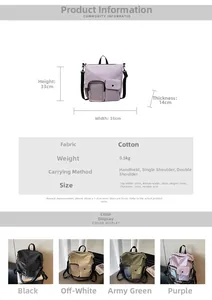 Detailed size chart and multi-color options for the large canvas outdoor travel backpack