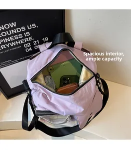 Large capacity lavender nylon backpack interior showing storage for tablet and umbrella