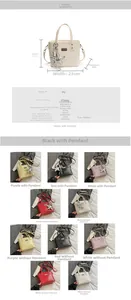 Detailed size chart for textured bucket bag with measurements and PU material specifications