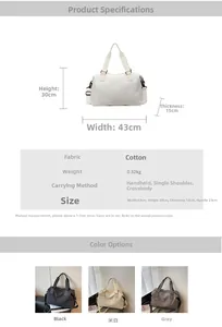 Tableau des tailles pour grand sac cabas en toile avec dimensions 43x30x15cm