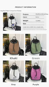 Wasserdichter Nylon-Rucksack 20x10x32cm in Khaki, Grün und Lila Farben
