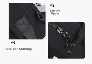 Details zu glatten schwarzen Reißverschlüssen und Präzisionsnähten am Nylon-Rucksack