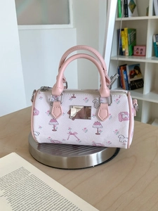 Women Cute Cartoon Bear Animal Printed PU Leather Boston Bag Small Cylindrical Shoulder Crossbody Bag Handbag Fashion Gift