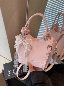 Sac Seau Doux en Cuir PU pour Femmes Avec Nœud en Dentelle Künstliche Perle Bandoulière Réglable Sac à Main Bandoulière Mode pour Quotidien