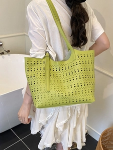 Grand sac cabas vert citron ajouré au laser pour un style décontracté estival