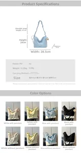 Size chart and color selection for large capacity pleated PU leather tote bag with bear charm