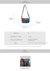 Detailed size dimensions and color display for multi-color wavy pattern crossbody bag