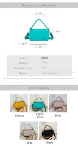 Size chart showing nylon crossbody bag dimensions and colors with detailed parameters