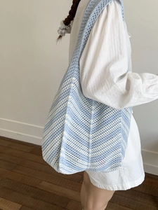 Borsa a Spalla in Tessuto Intrecciato da Donna Grande Capacità Borsa Tote a Strisce Traforata per Spiaggia Vacanza Casual Borsa Crochet
