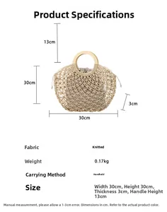 Size chart showing 30x30cm dimensions and 0.17kg weight for the knit handbag