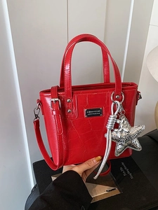 Women Croco Embossed PU Leather Bucket Bag Trendy Niche Shoulder Crossbody Bag With Star Pendant Daily Fashion Satchel