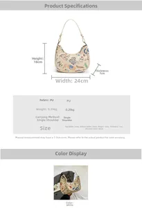 Detailed dimension guide for white graffiti baguette bag with size and strap measurements