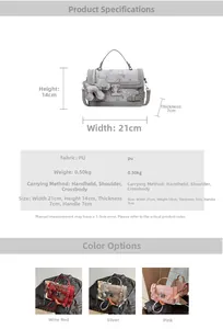 Detailed size chart for square crossbody bag with dimensions and fabric specifications