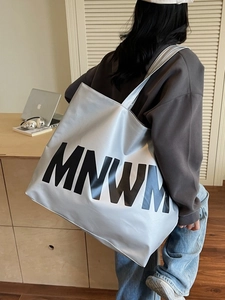 Women Large Capacity Letter Print Tote Bag Minimalist Urban Fabric Shoulder Bag Versatile Korean Style Summer Handbag