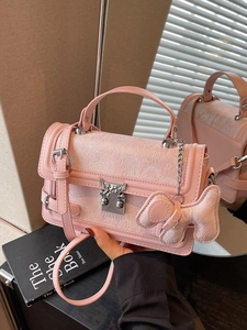 Vintage Jacquard Small Square Bag For Women Advanced Sense Fashion Shoulder Crossbody Handbag With Dog Charm Silver Pink Red