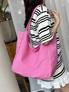 Große Kapazität Segeltuch Tragetasche Für Damen Minimalistisch Buchstabendruck Einkaufen Schultertasche Lässig Handtasche