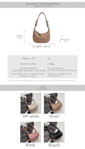 Detailed size guide for the pleated hobo bag with four available color options
