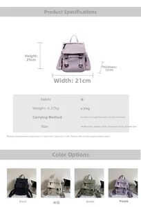 Detailed size chart and multi-color display of small canvas backpack for outdoor use