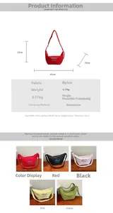 Size chart showing dimensions 45x20x22cm and nylon material of the crossbody bag